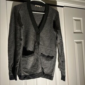 Minnie Rose Charcoal Herringbone Knit Cardigan